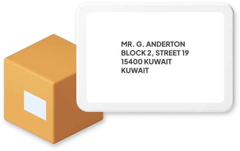 Kuwait parcel with address