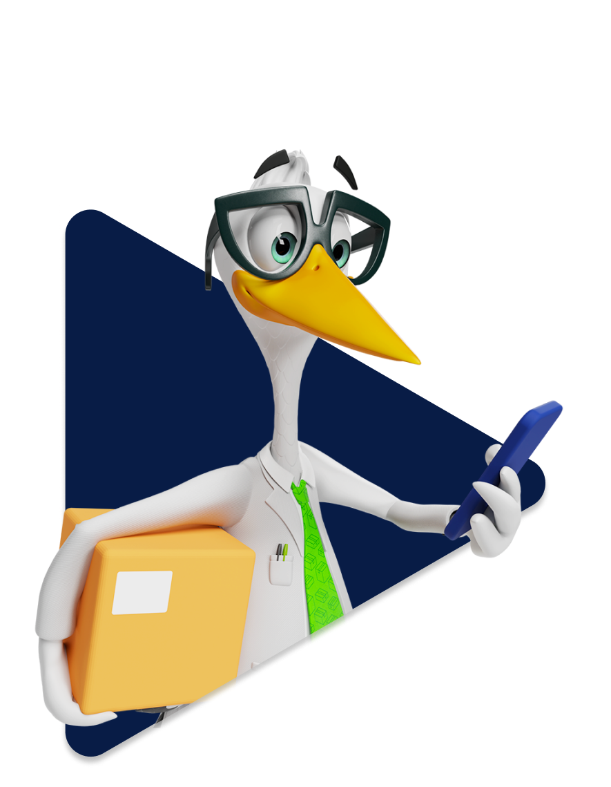 Sven holding parcel and phone graphic.