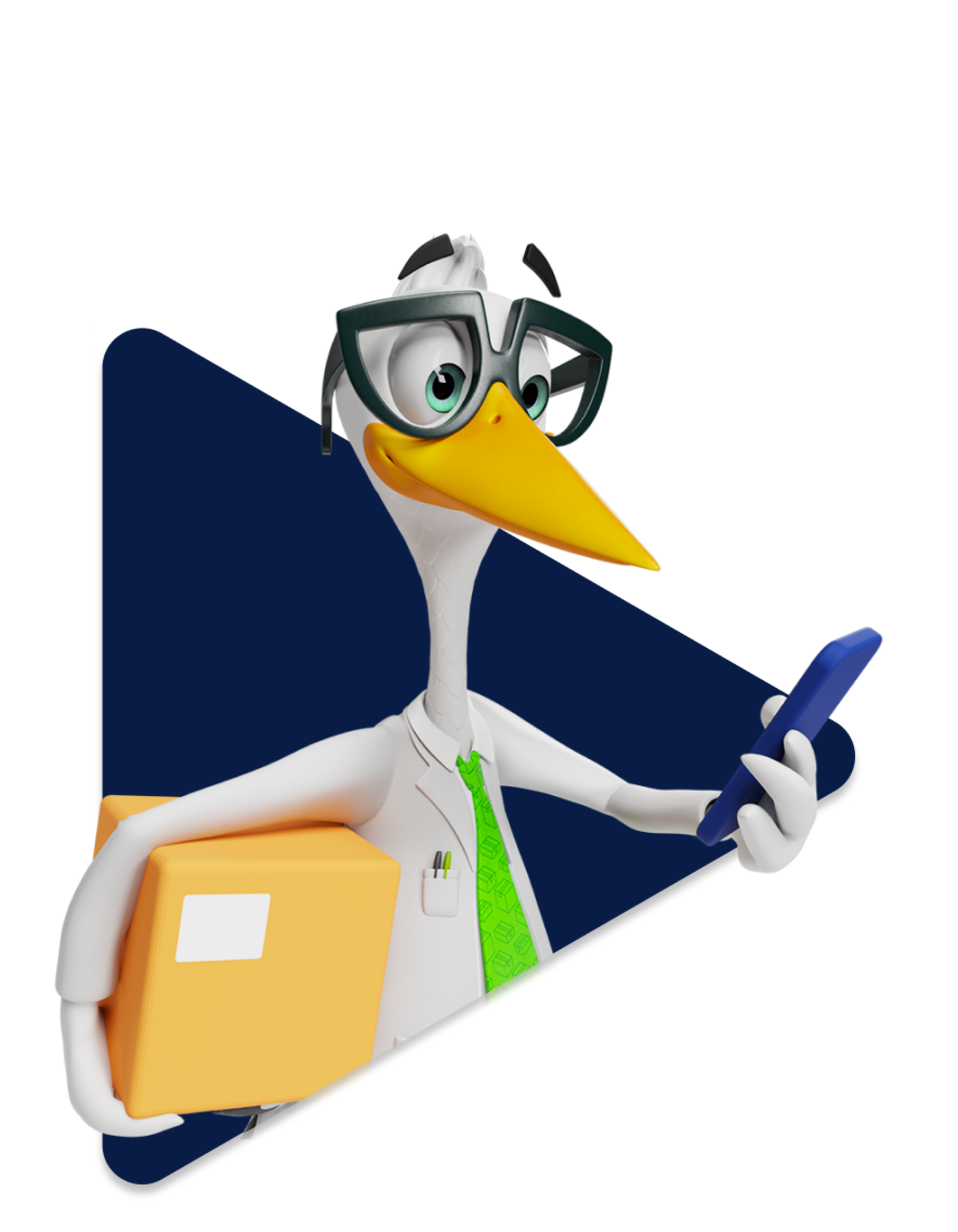 Sven holding parcel and phone graphic.