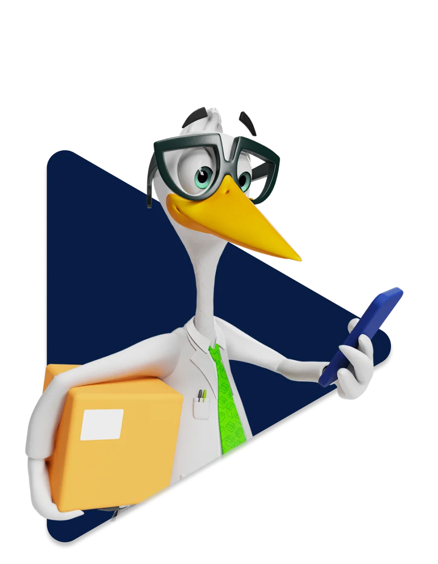 Sven holding parcel and phone graphic.