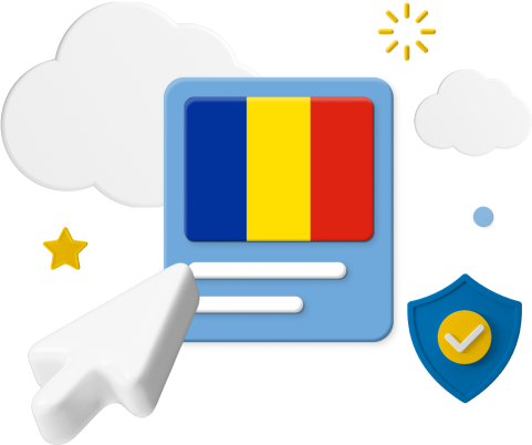 Graphic of Romania flag and icons