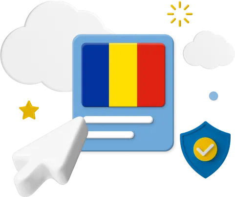 Graphic of Romania flag and icons