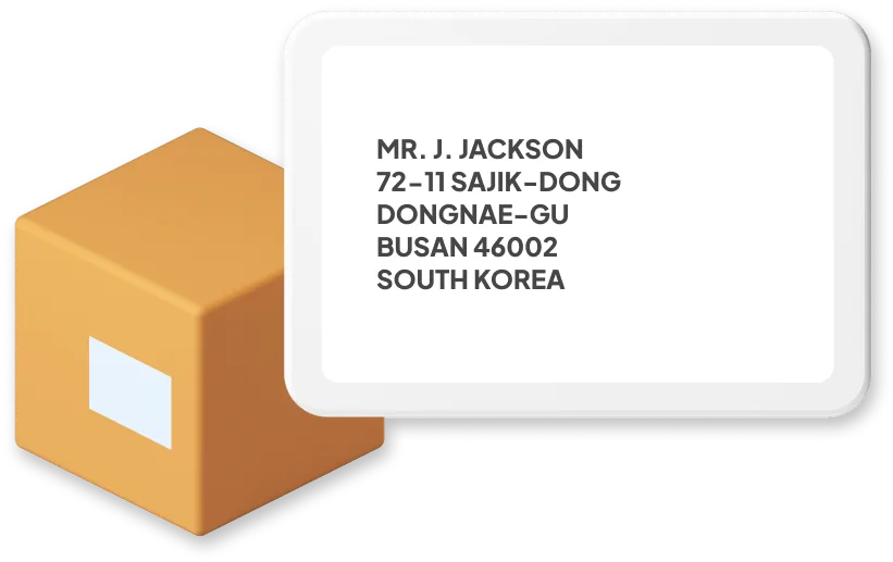 South Korea parcel with address example