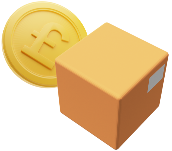 Parcel box graphic with pound coin