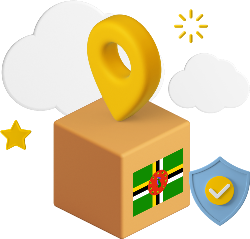 Dominica flag on parcel box graphic 