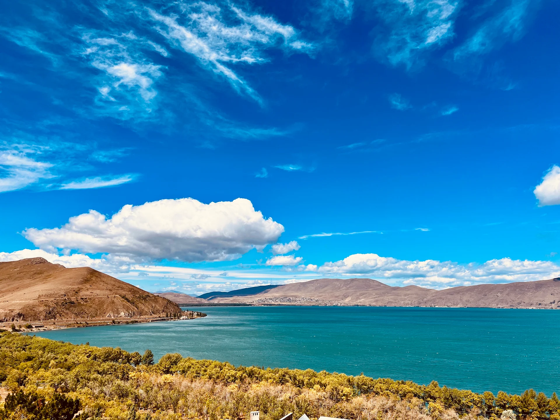 Photo looking out across Sevan Lake on a clear day.