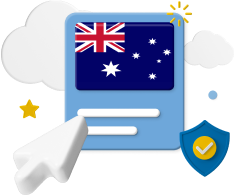 Australian flag with pointer and shield icon