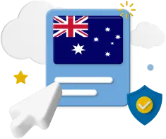 Australian flag with pointer and shield icon