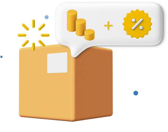 Animated box with coins and percentage icons