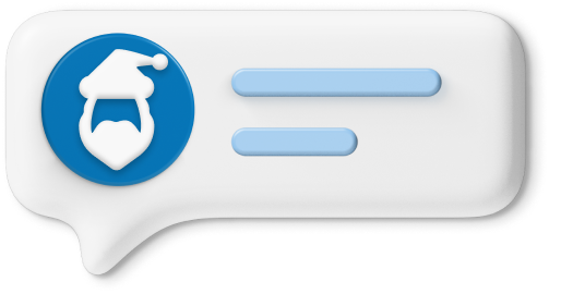 A speech bubble with a Santa face