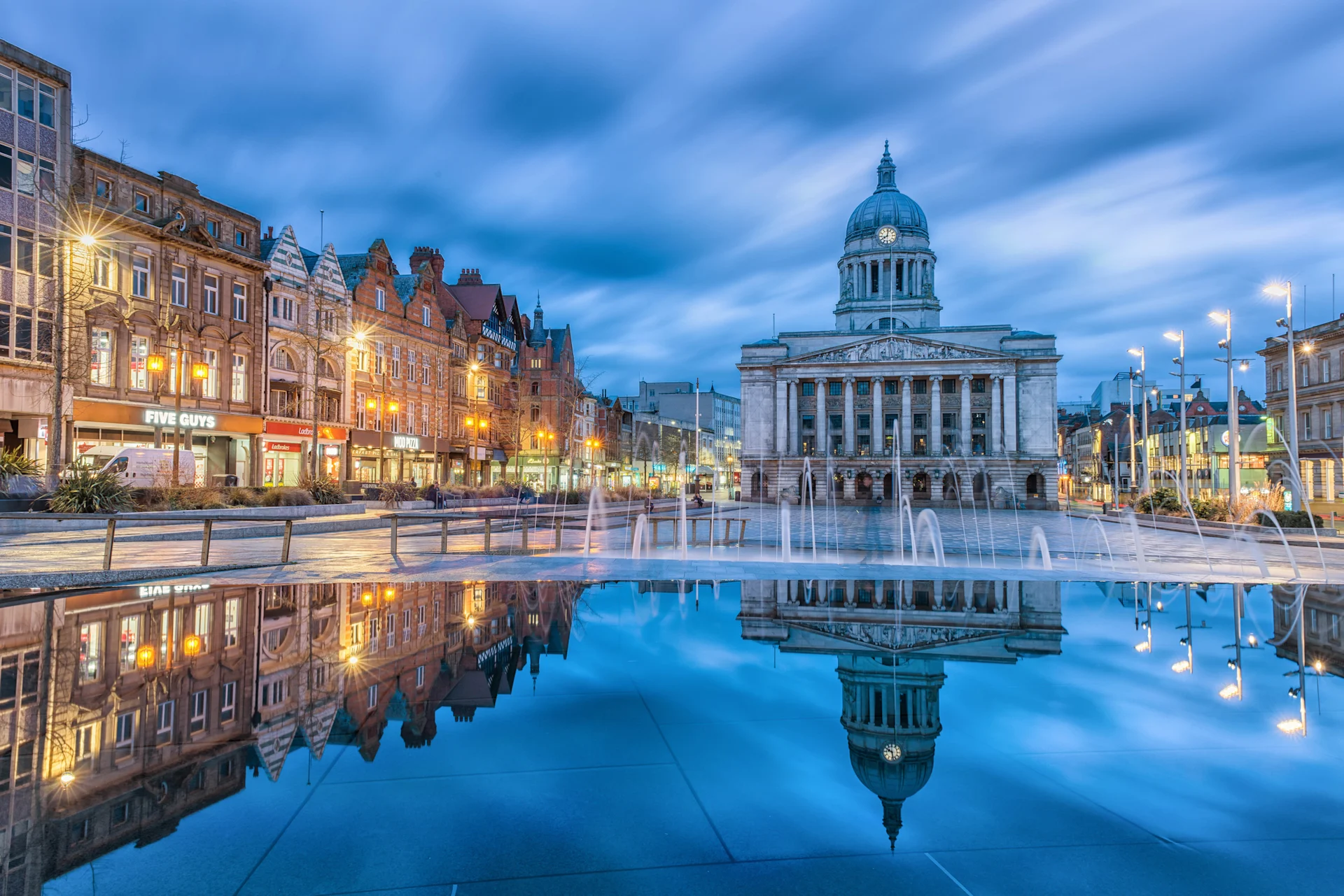 Market square in Nottingham at night time