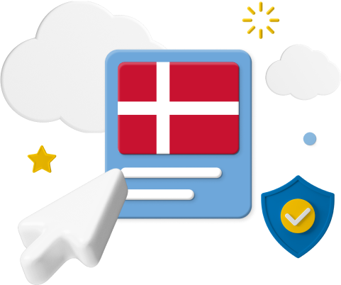 Denmark flag with cursor and icons