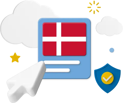 Denmark flag with cursor and icons