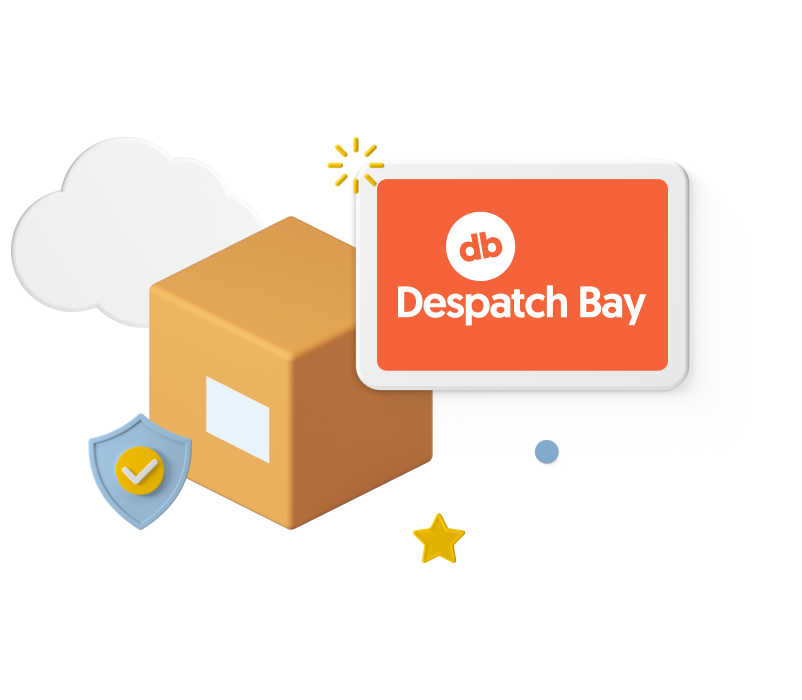 Box with animated icons and Despatch Bay logo