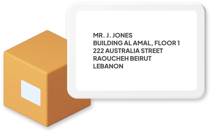 Box with example of Lebanon address