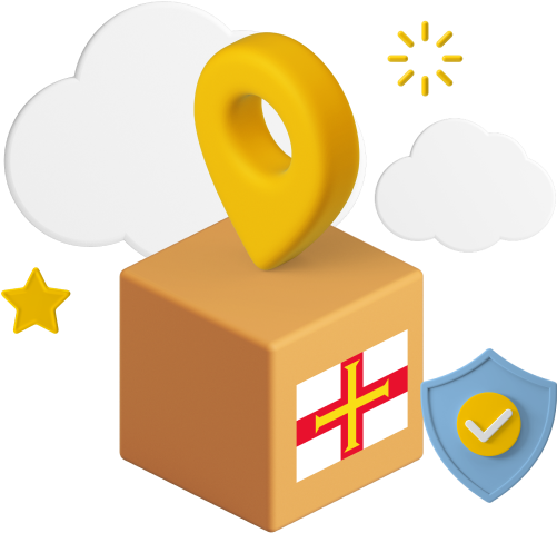Guernsey flag on box with location icon
