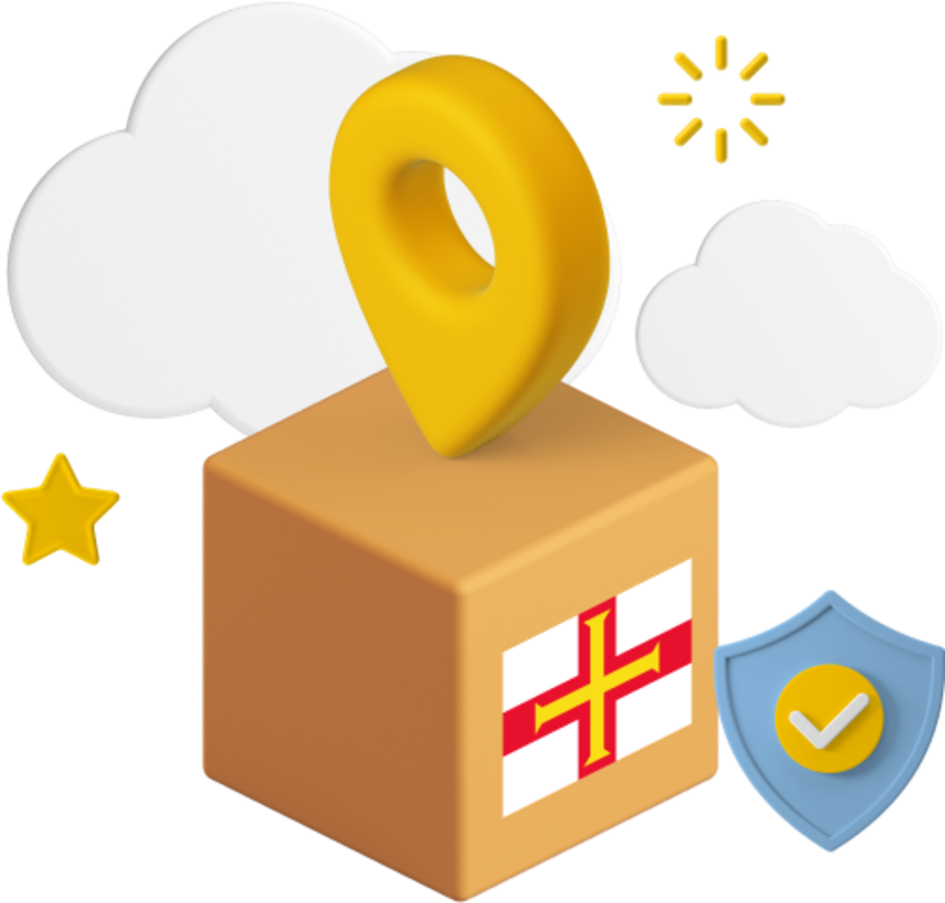 Guernsey flag on box with location icon
