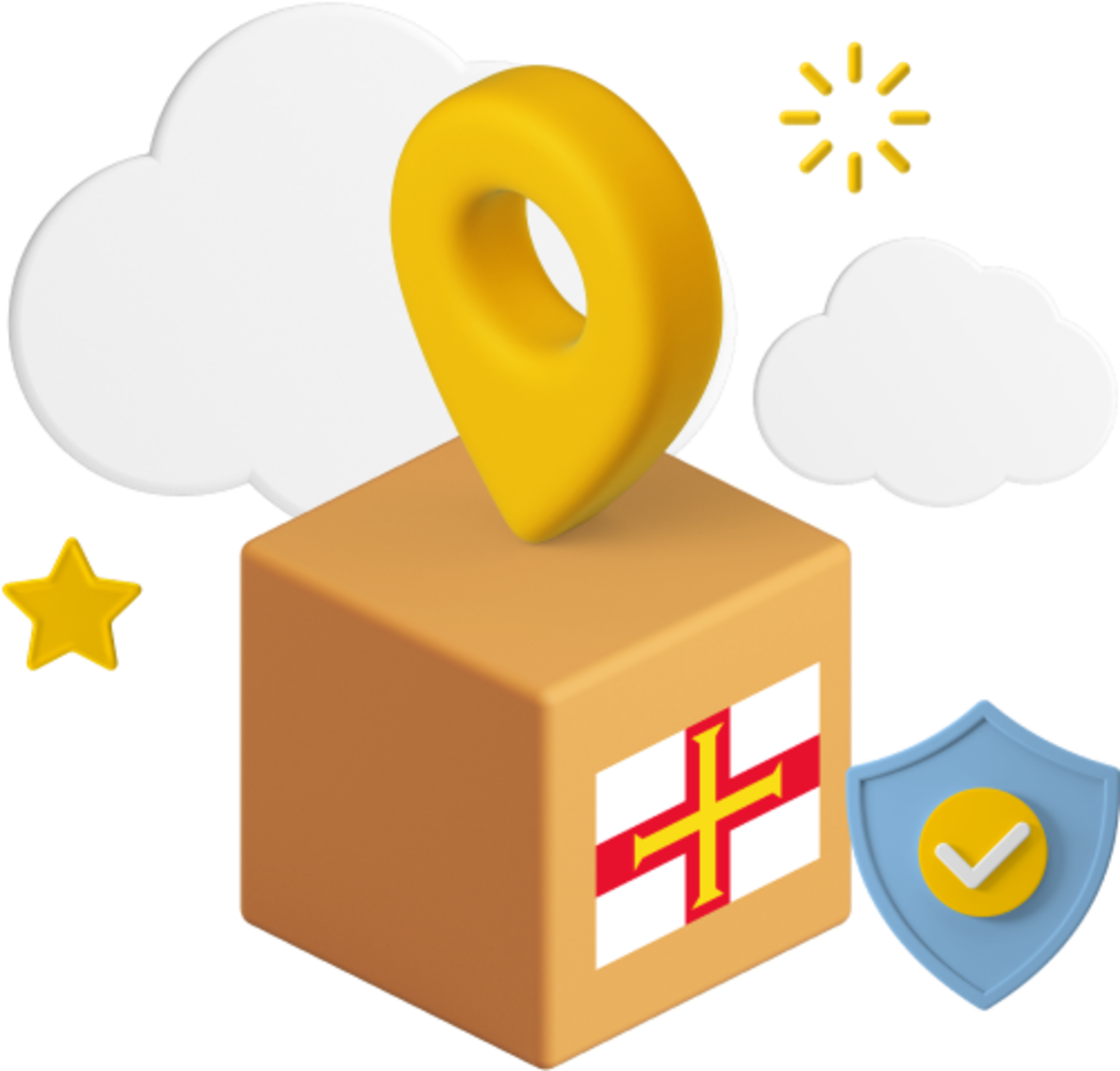 Guernsey flag on box with location icon