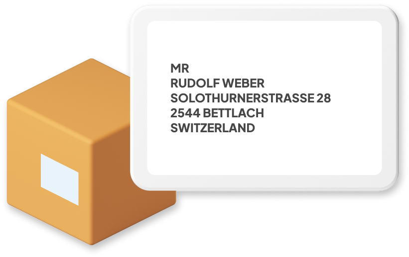 Switzerland Parcel with address example