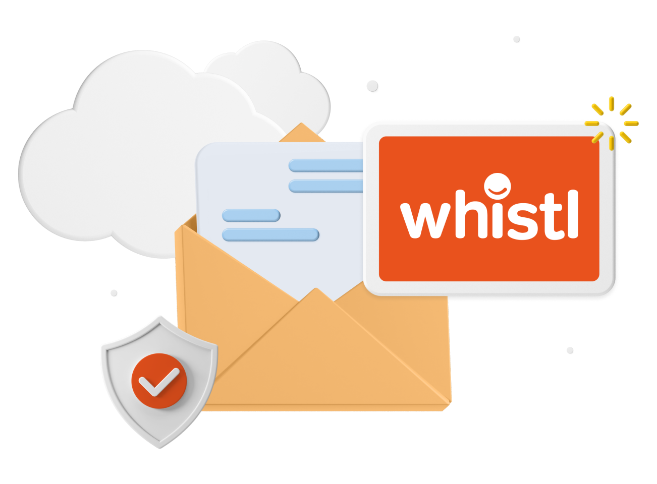 Open letter with Whistl logo and animated clouds