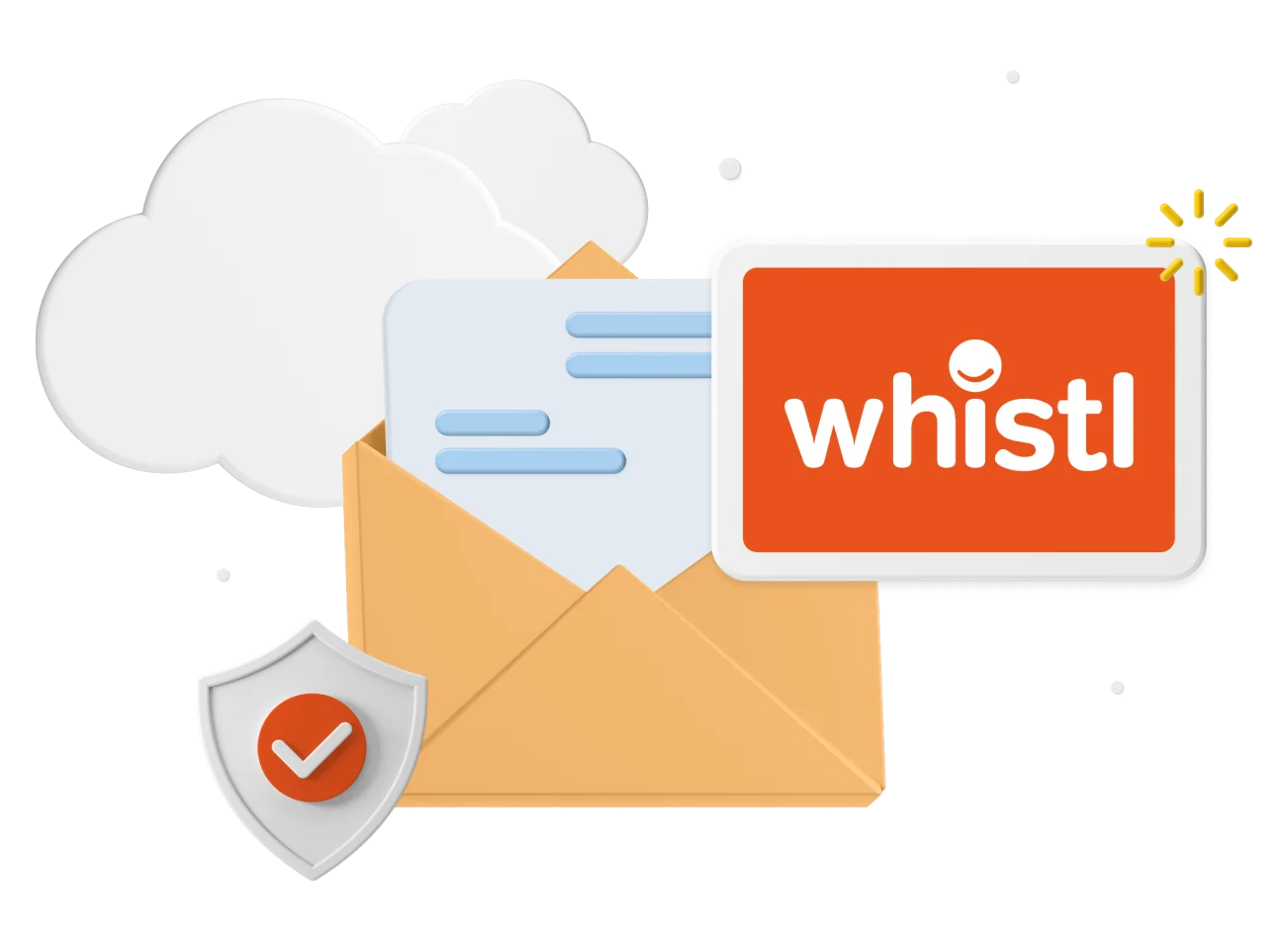 Open letter with Whistl logo and animated clouds