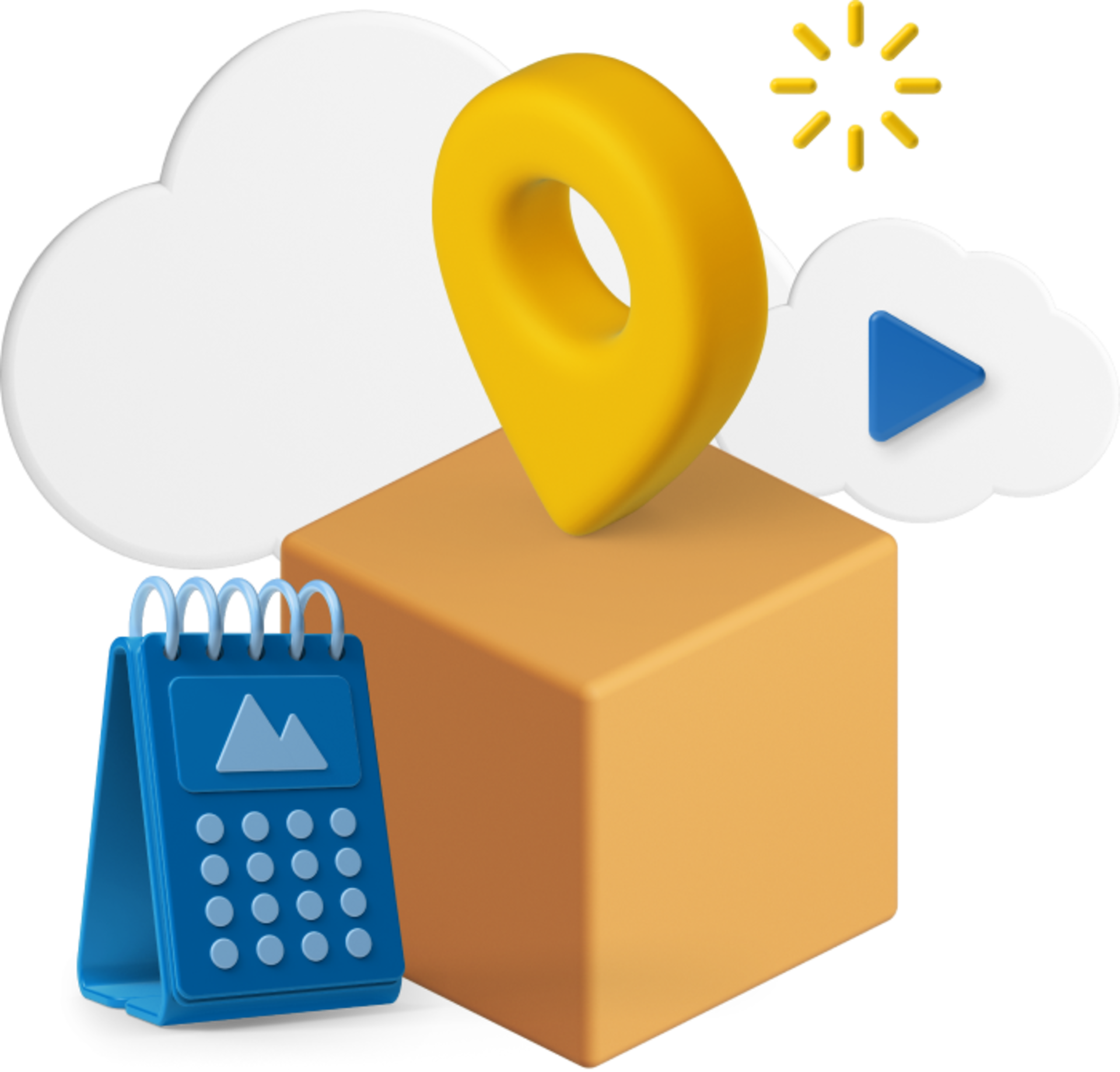 Box with animated location and play logo