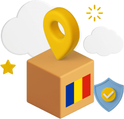 Box with Romanian flag on
