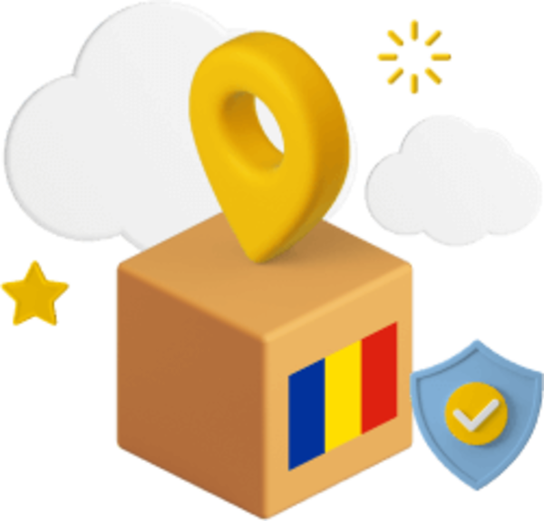 Box with Romanian flag on