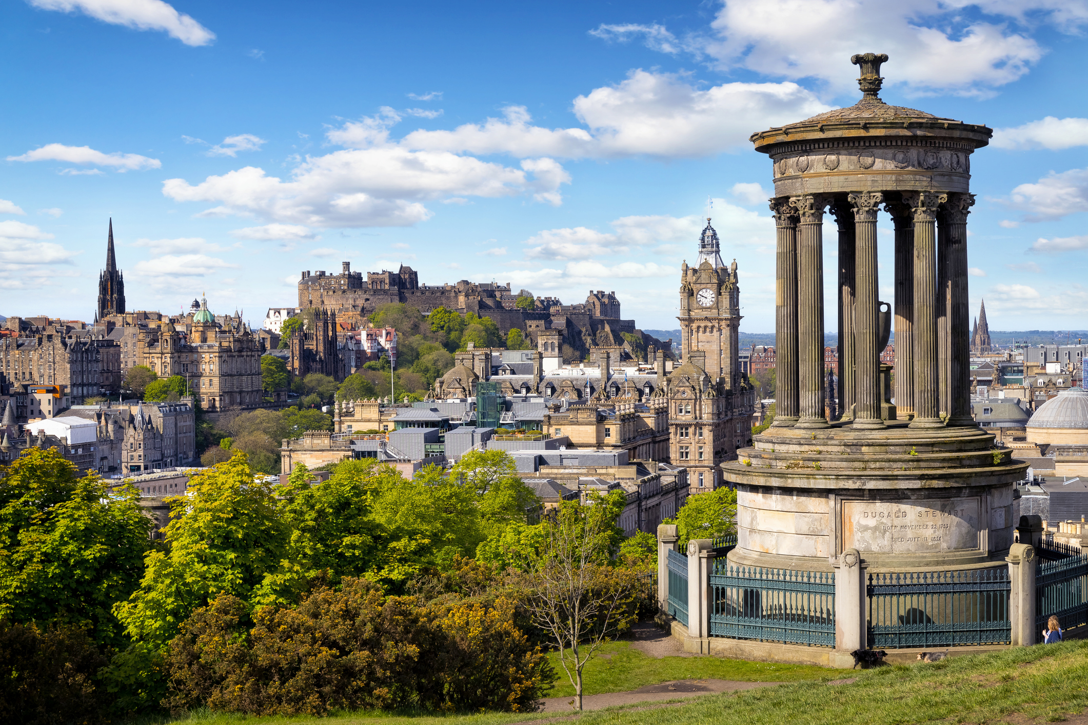 Edinburgh skyline with blue sky, pictured from Calton Hill 