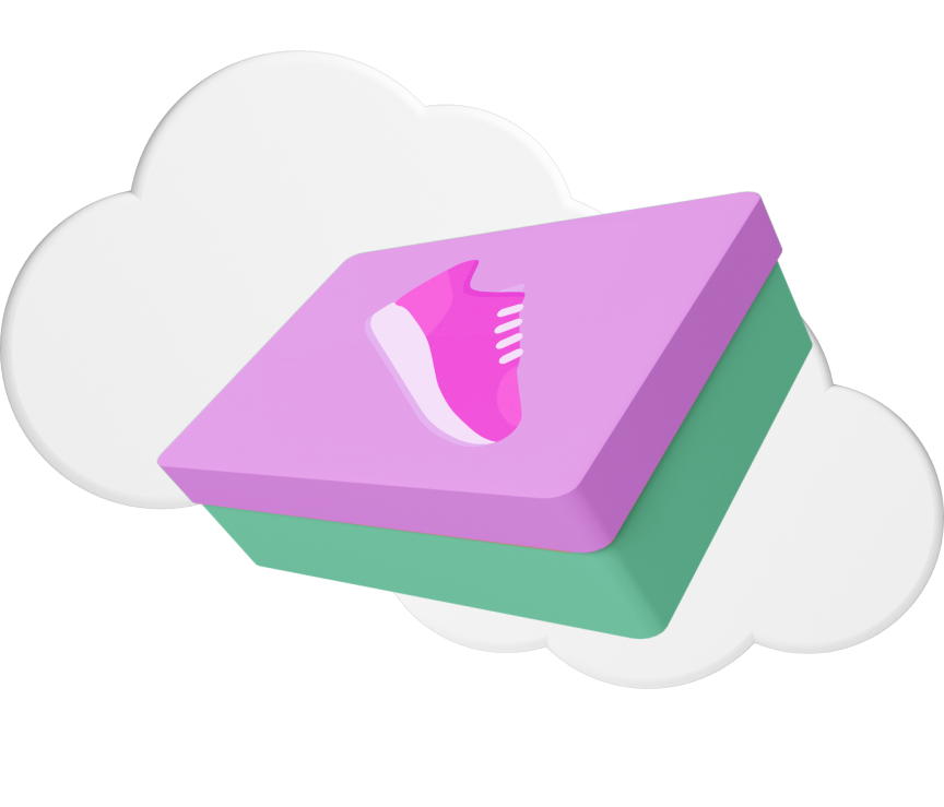 Animates shoe box with a picture of a pink trainer on it