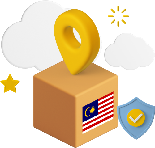 Box with Malaysian flag and location icon
