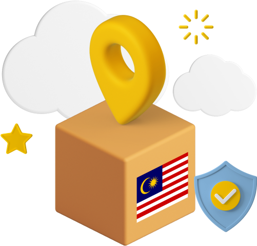 Box with Malaysian flag and location icon