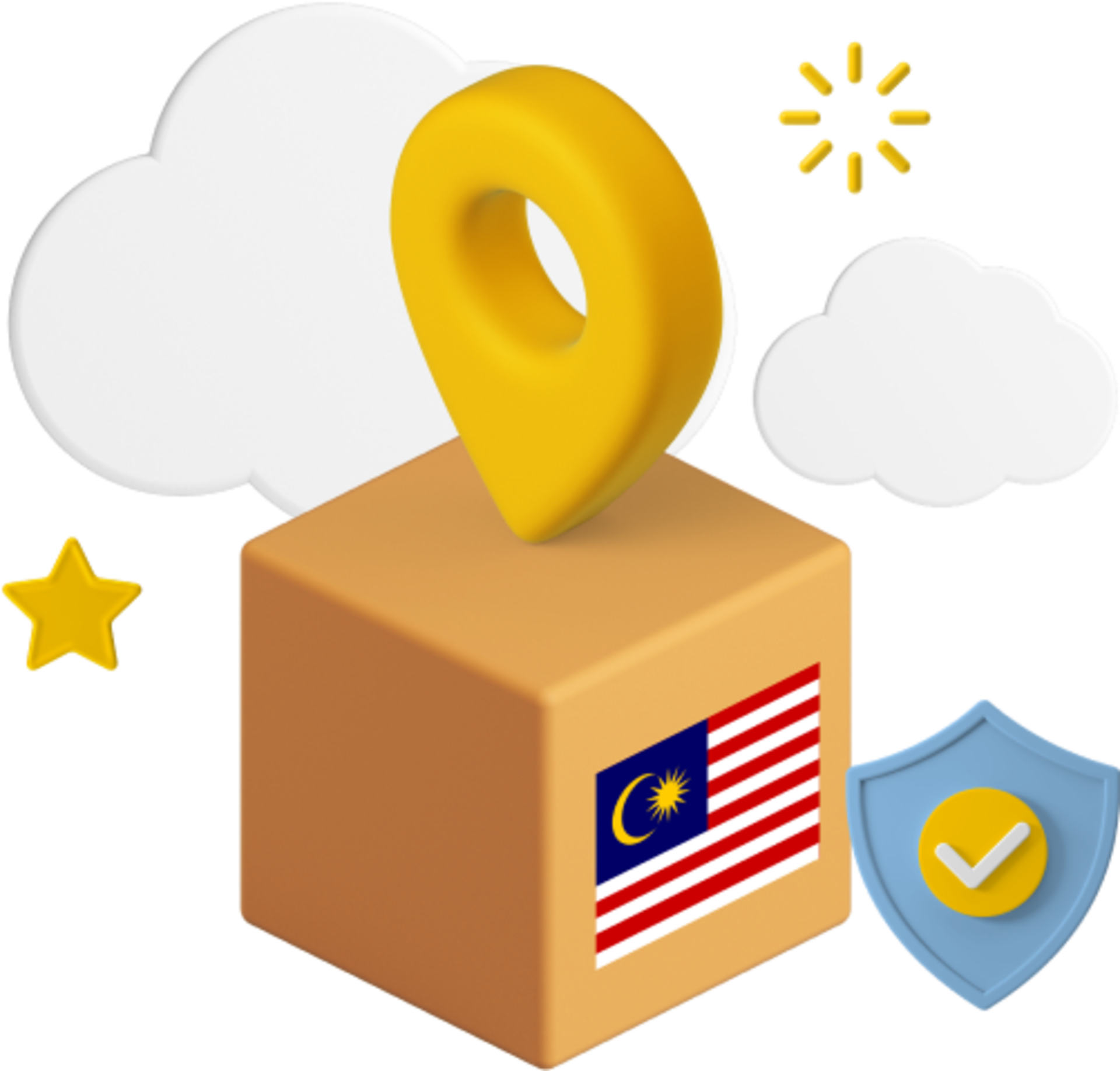 Box with Malaysian flag and location icon