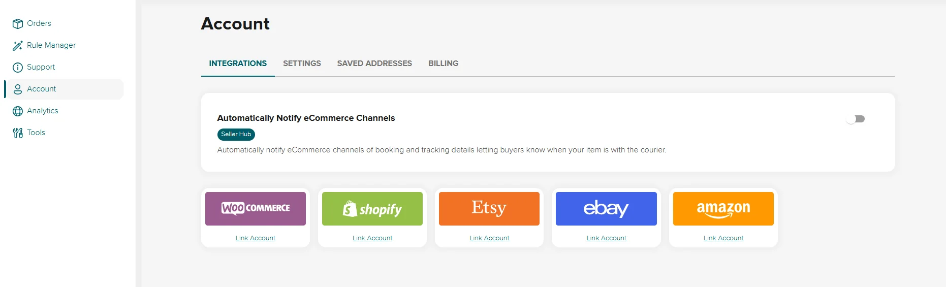 SendNow by Asendia - Link Account Dashboard