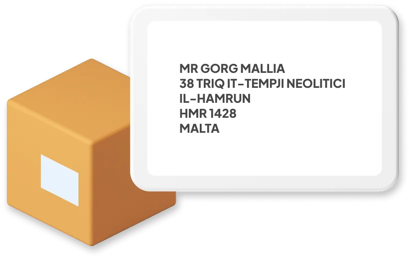 Graphic of Parcel with Malta Address Example