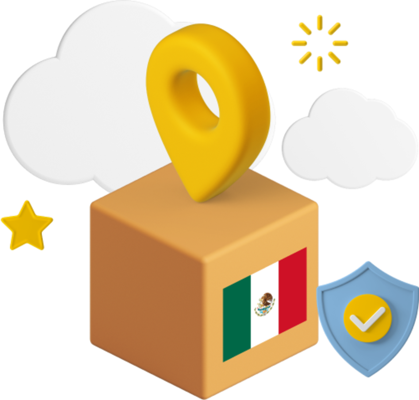 Mexican flag on box with large location icon