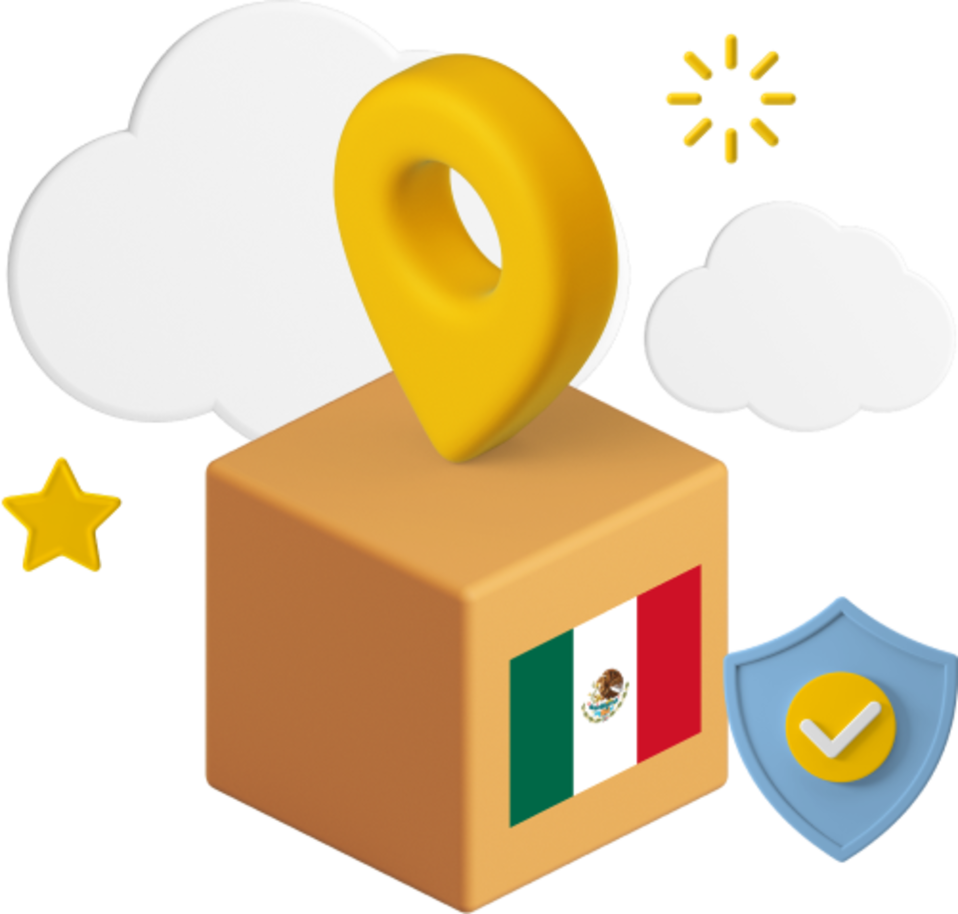 Mexican flag on box with large location icon