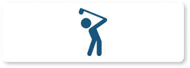 Blue animated golfer on white rectangle