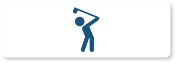 Blue animated golfer on white rectangle