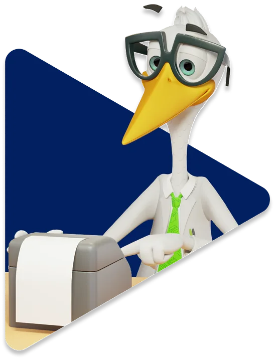 Sven the Stork printing shipping label