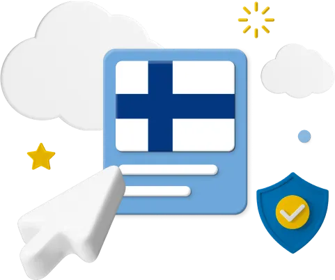 Finland flag with cursor and icons
