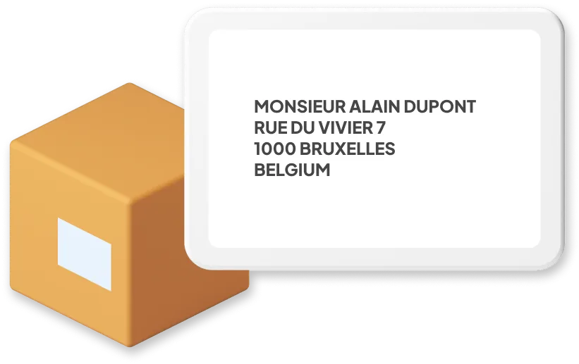 Box with example of Belgium address