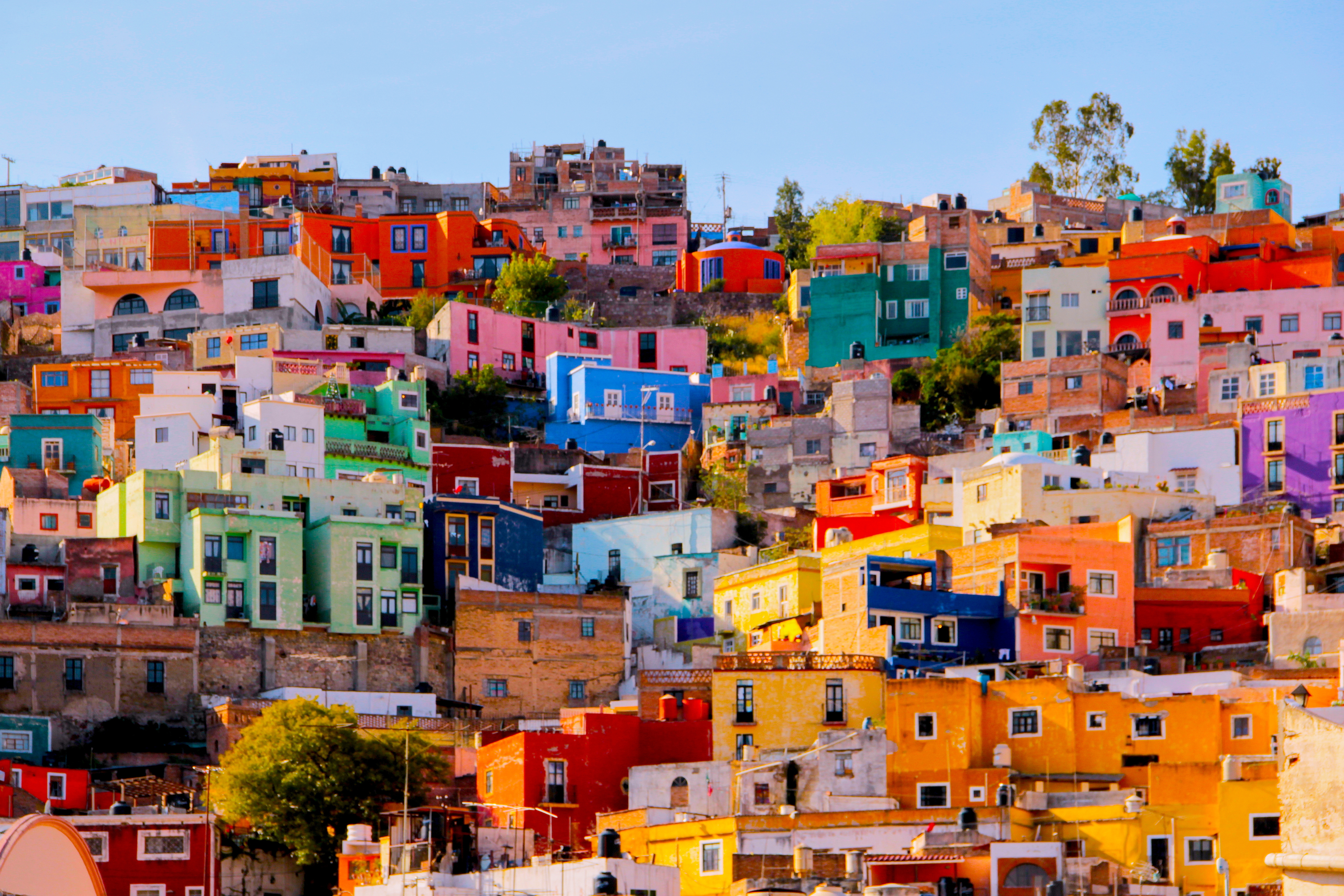Colourful houses on a hill in Mexico.