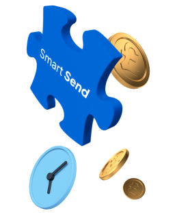 Jigsaw piece, coins and clock