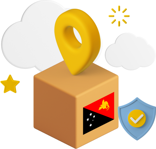 Papua New Guinea flag on packaging box graphic.