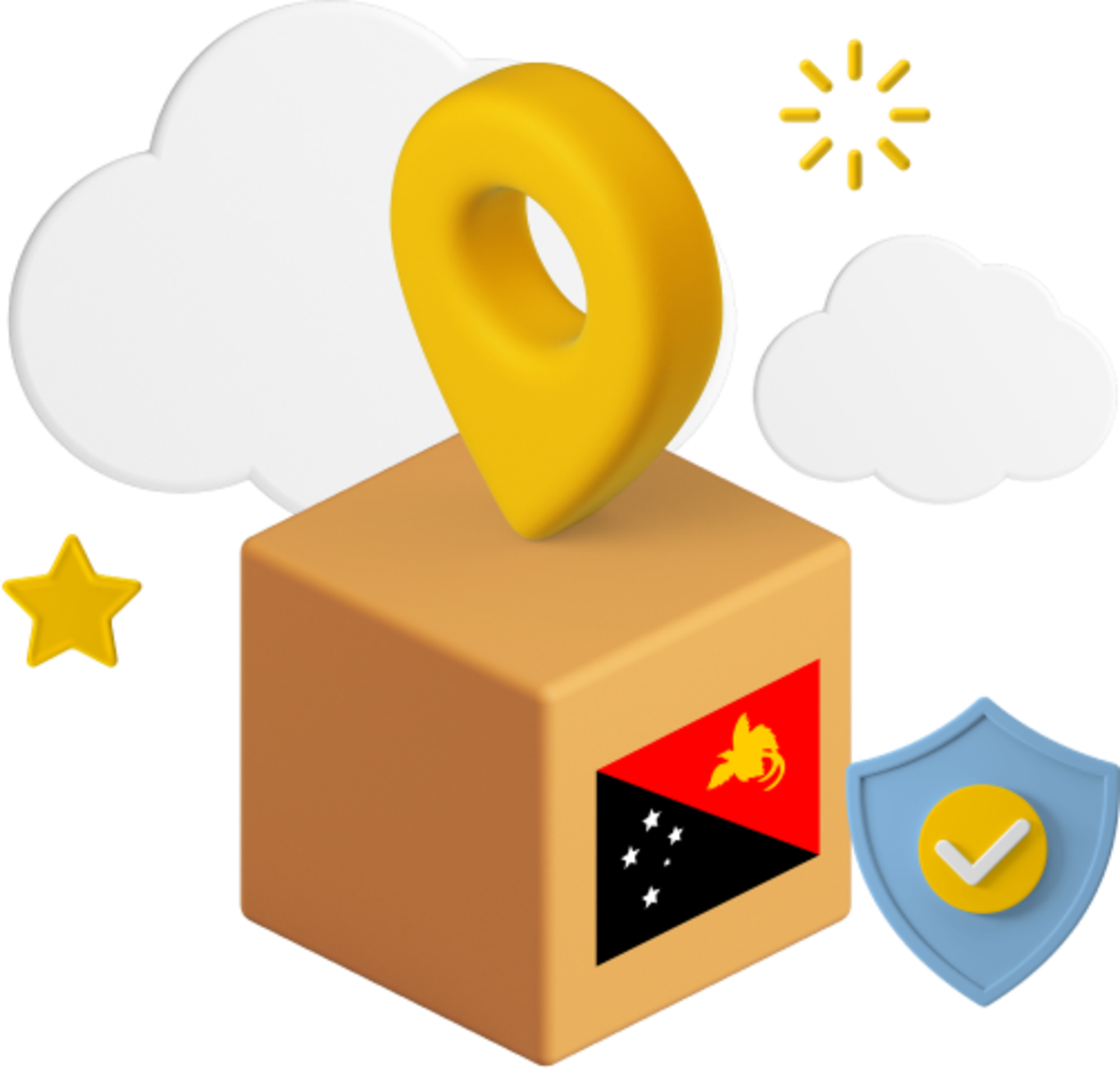 Papua New Guinea flag on packaging box graphic.