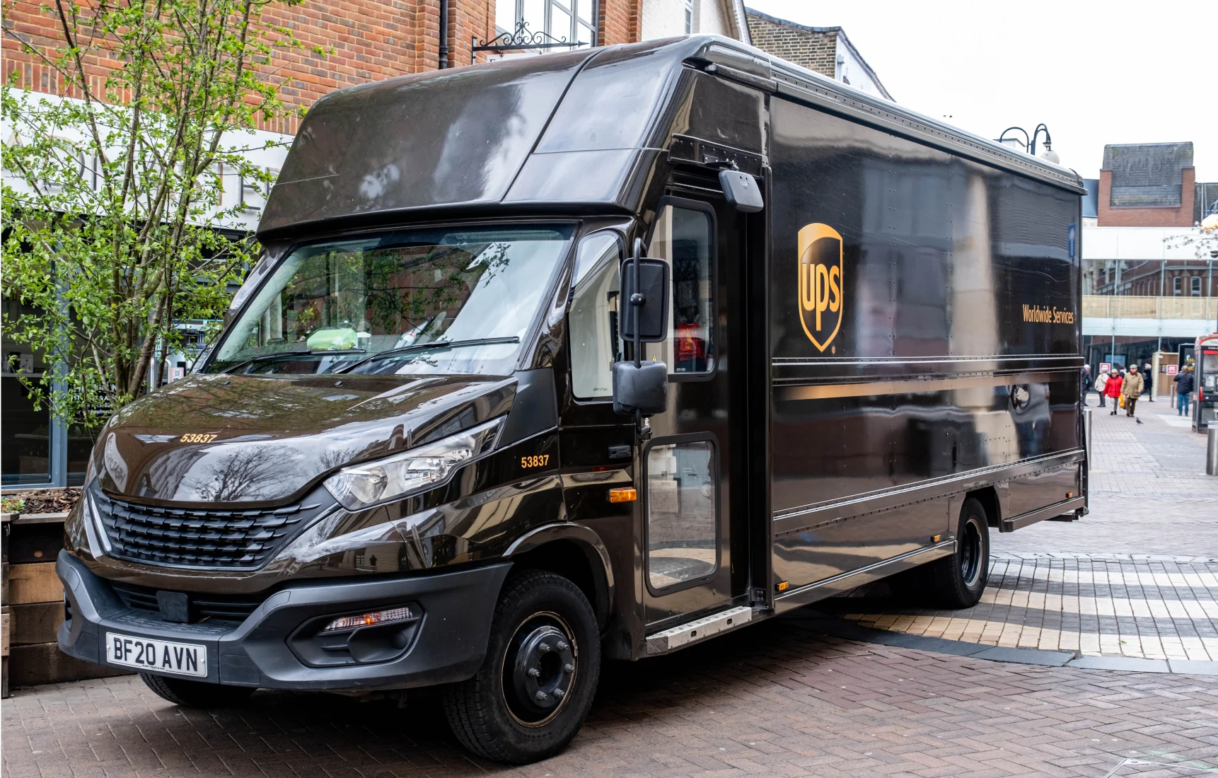 UPS Courier van parked on high street