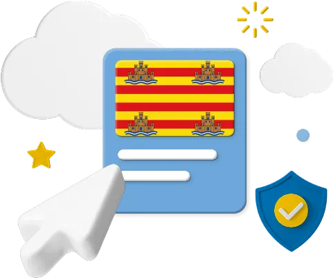 Ibiza flag on box graphic with cloud and cursor icons