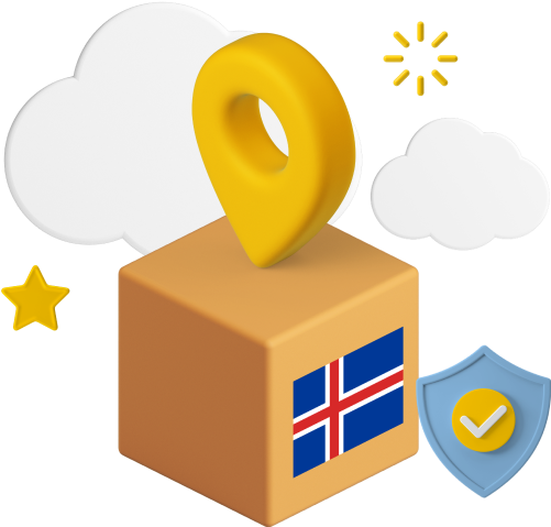 Iceland flag on box with location icon