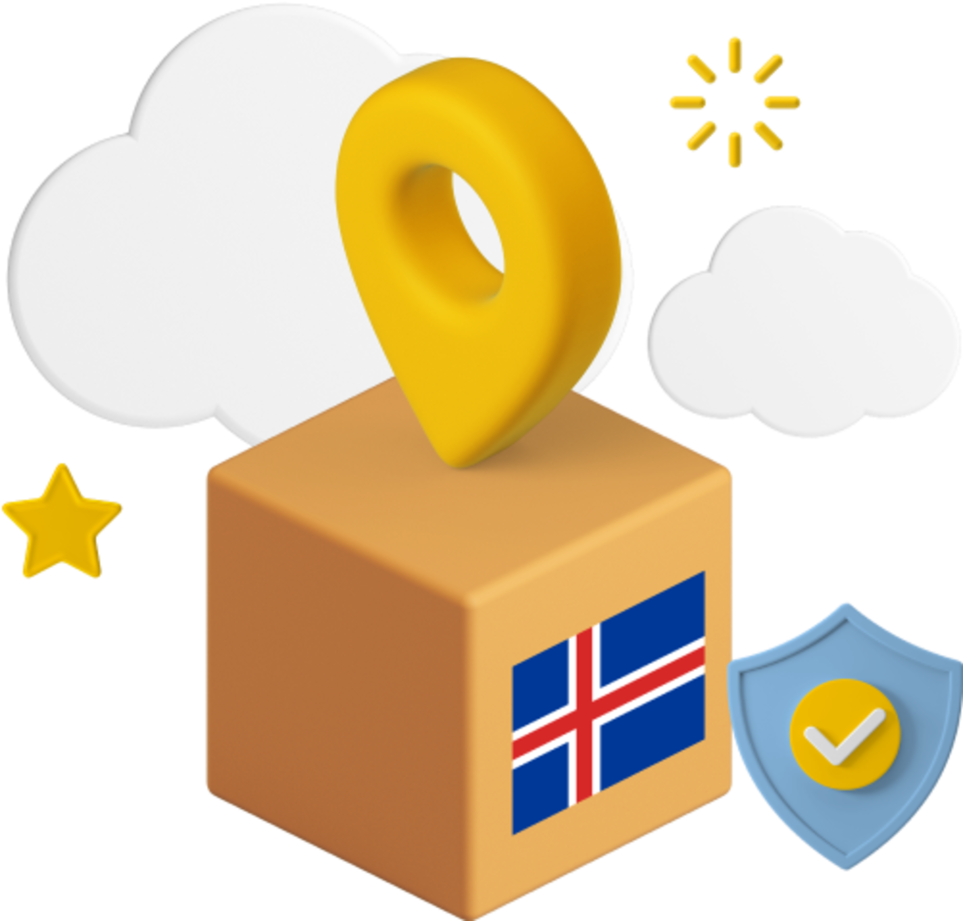 Iceland flag on box with location icon